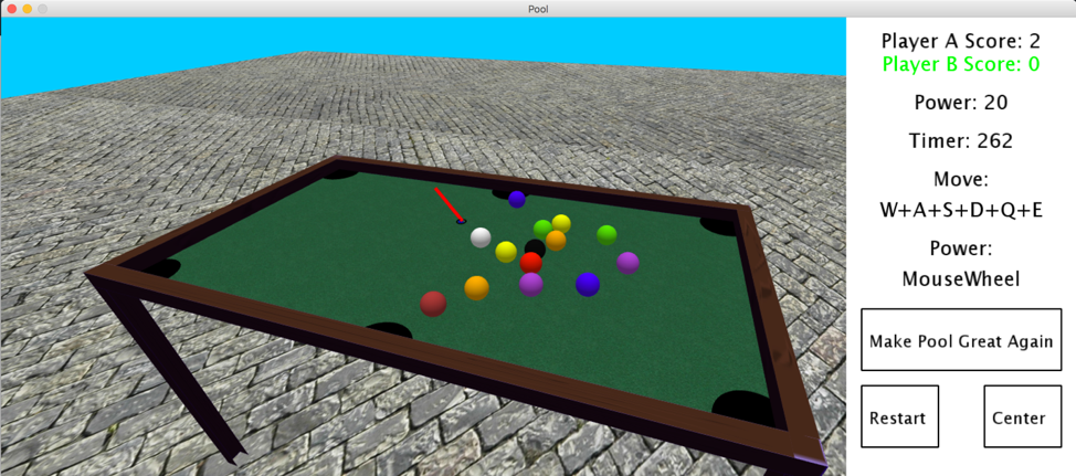 Fun fact: The 3D pool table model was generated with a painfully long and unnecessary number of transformation and translations of a single 2D png of a block of wood.